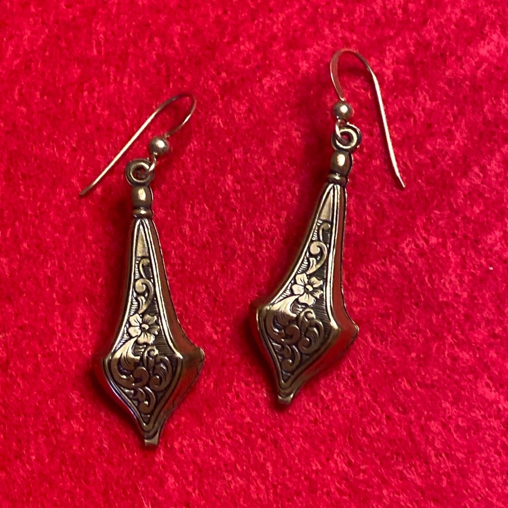 Metal Brass Tone Teardrop Dangle Hook Earrings